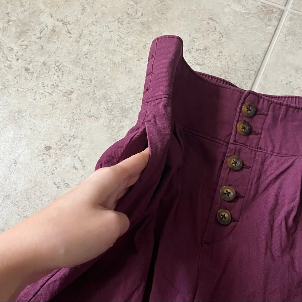 Hollister High Waisted Button Up Burgundy Plum Wide Leg Pants - Picture 3 of 7